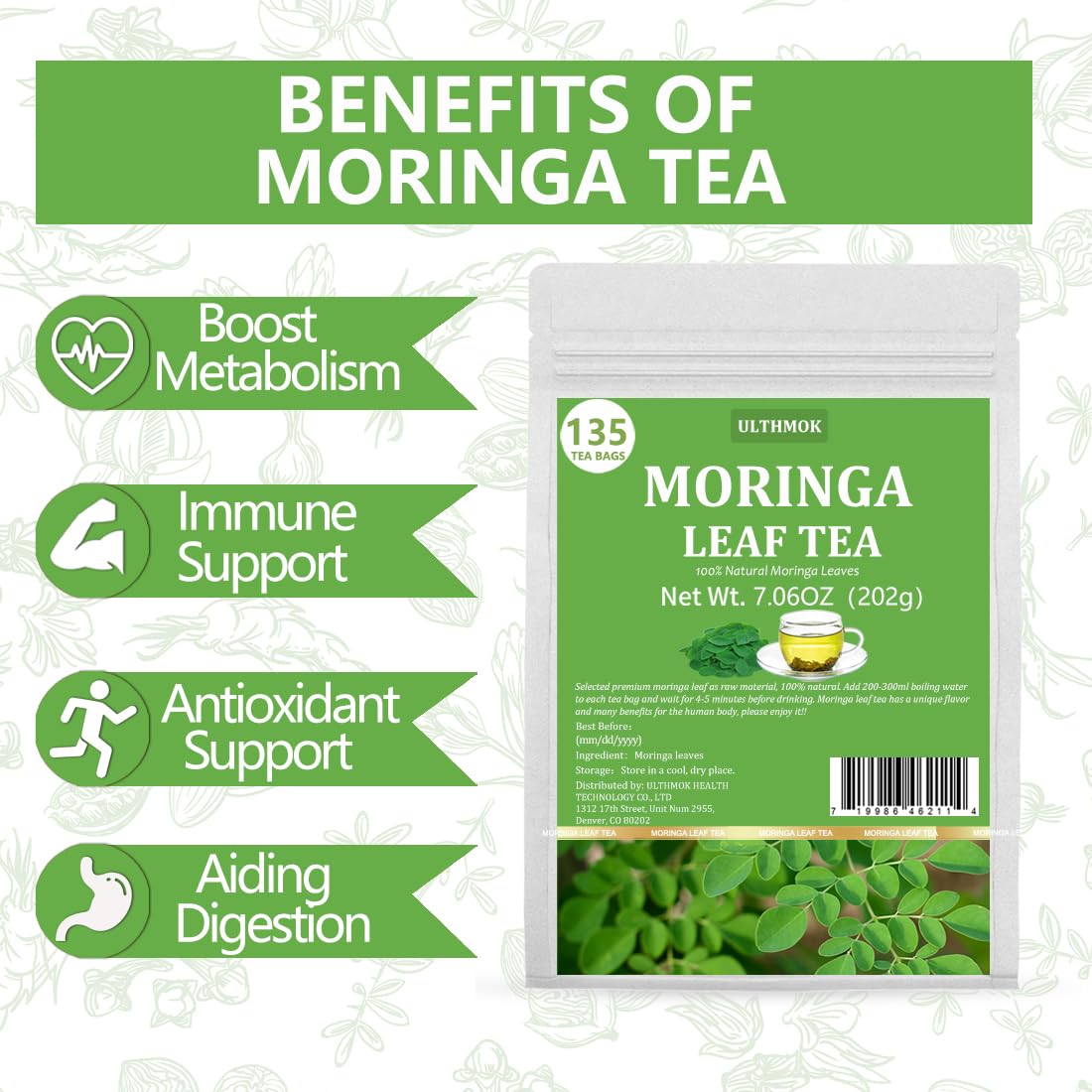 135 Premium Chamomile Tea Bags, Made with 100% Pure Natural Chamomile Flower, Caffeine Free & Non-GMO.