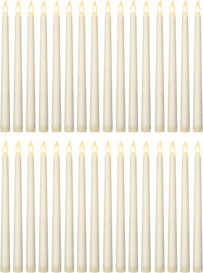 Treela 24 Pcs Flameless Taper Candles Battery Operated Bulk Fake Candles Light LED Candle Sticks Flickering Tapered for Easter Wedding Anniversary Decoration(Basic,11 Inch,Ivory)