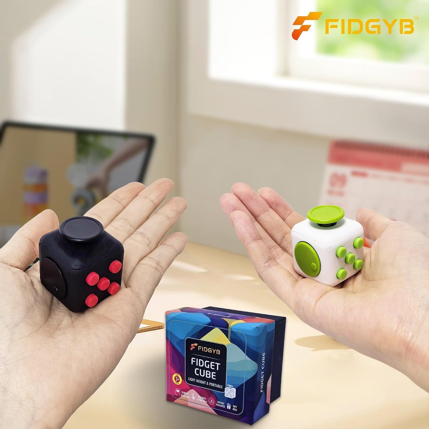 Cube Fidget Stress Relief Toy for Adults & Kids, Smooth, Quiet Sensory Toy for Anxiety, Focus & ADHD Idea[Black_Green]