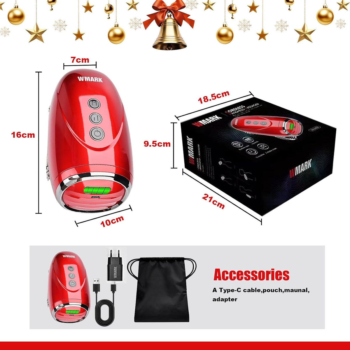 WMARK Barber Massager/Cordless Handheld Massager, Charge Neck/Legs/Hand/Face Massager, 2 Massage Nodes 2600AMH，Golden