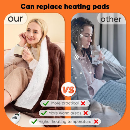 greenoak Heated Blanket Electric Throw 50"X60", Heating Blanket with 10 Heat Levels 1/2/4/6/8 Hours Auto-Off,Fleece Soft Sherpa Blanket,Gifts for Grandma Mom Seniors, Misty Grey