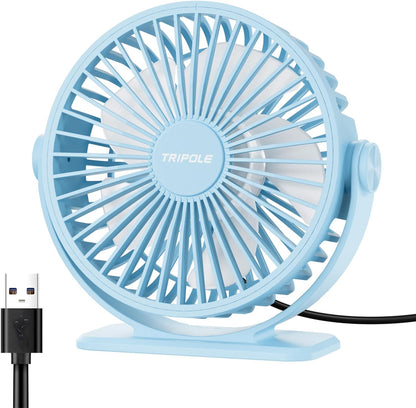 TriPole USB Desk Fan Small Portable, 360° Rotation Quiet Mini Personal Fan