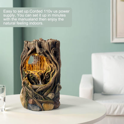 GOSSI Indoor Water Fountain Stump Rain Drop Meditation Desk Fountain Artistic Relaxation Waterfall for Home and Office Decor (22013)