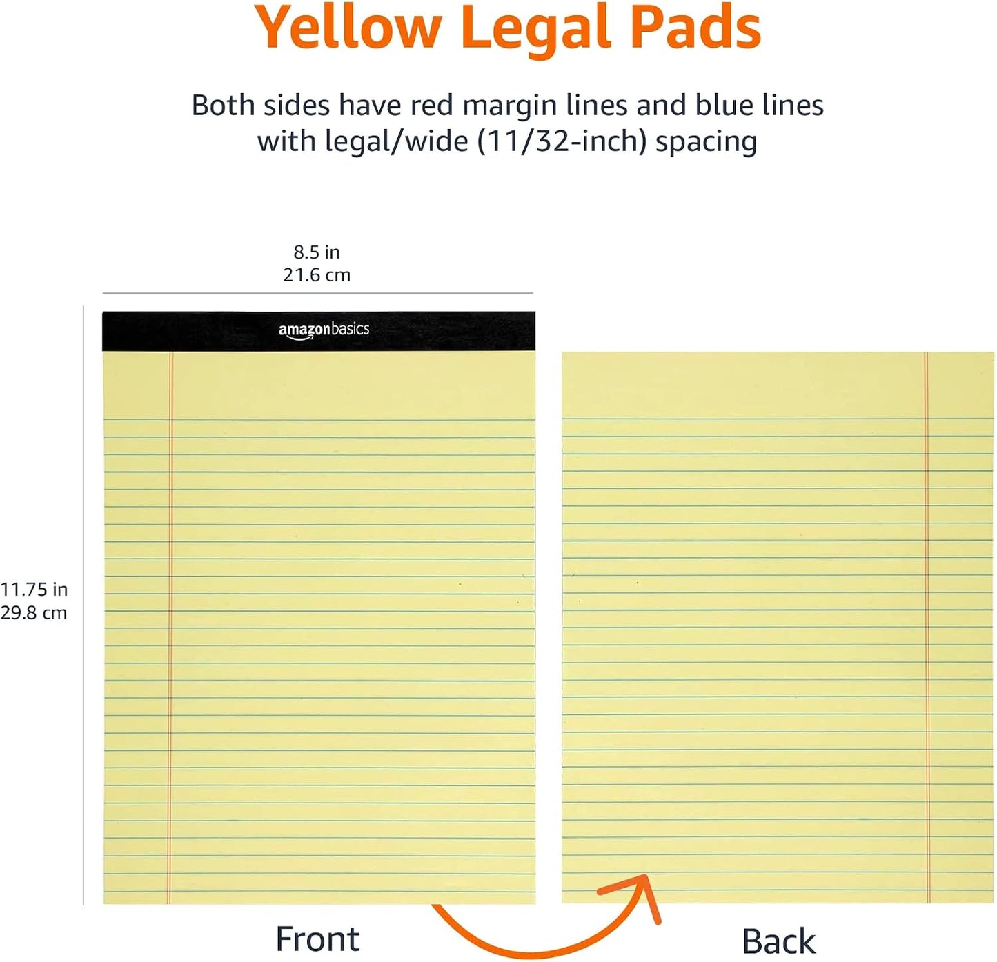 Amazon Basics Wide Ruled Lined Writing Note Pads for Office Supplies, 8.5" x 11.75", White, 12-Pack of 50 Perforated Sheets