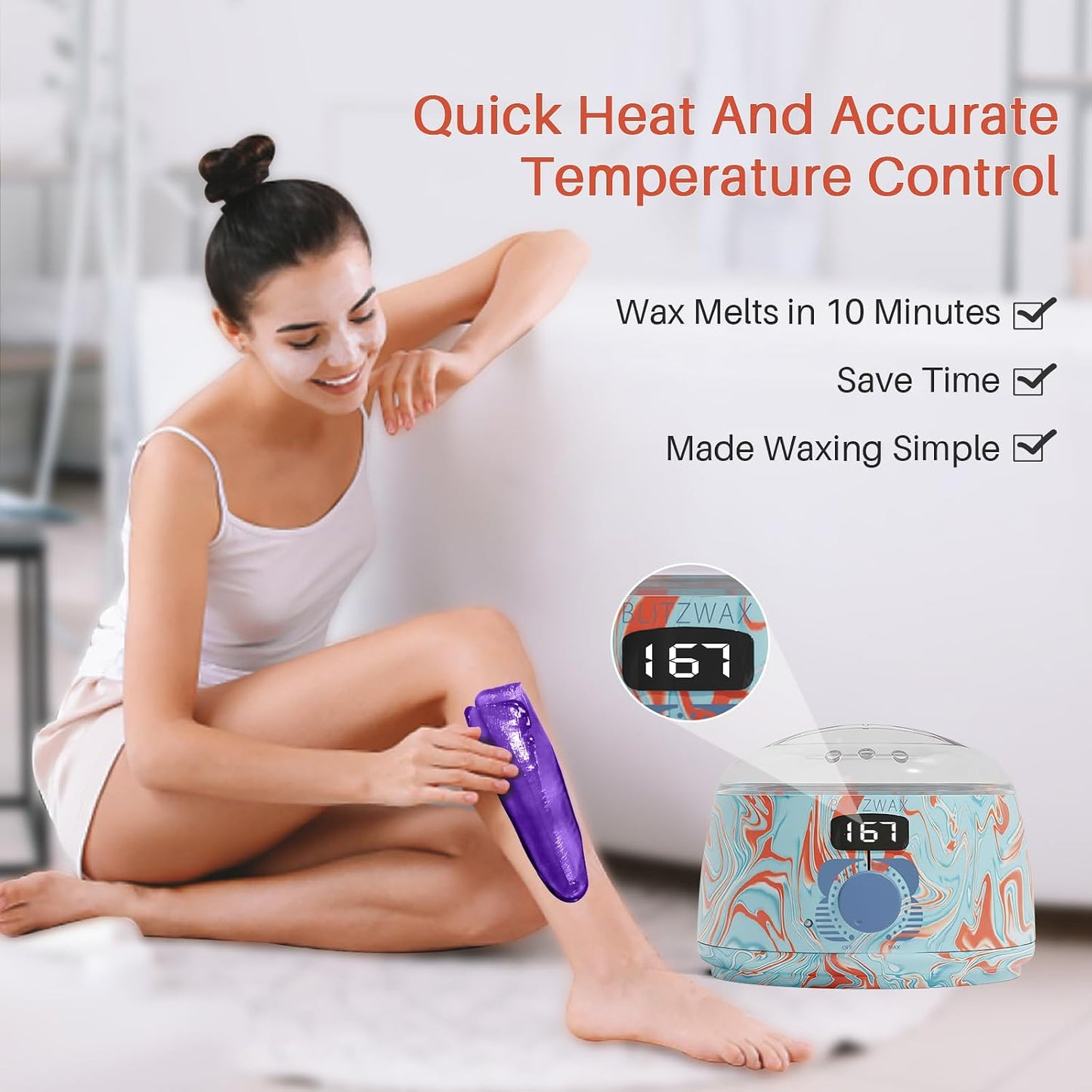 BLITZWAX Brazilian and Bikini Waxing Kit for Women, Hard Wax Warmer for Face, Legs and Body, At Home Hair Removal Kit, Beginner Friendly, Digital Fast Heating, 51 Wax Items