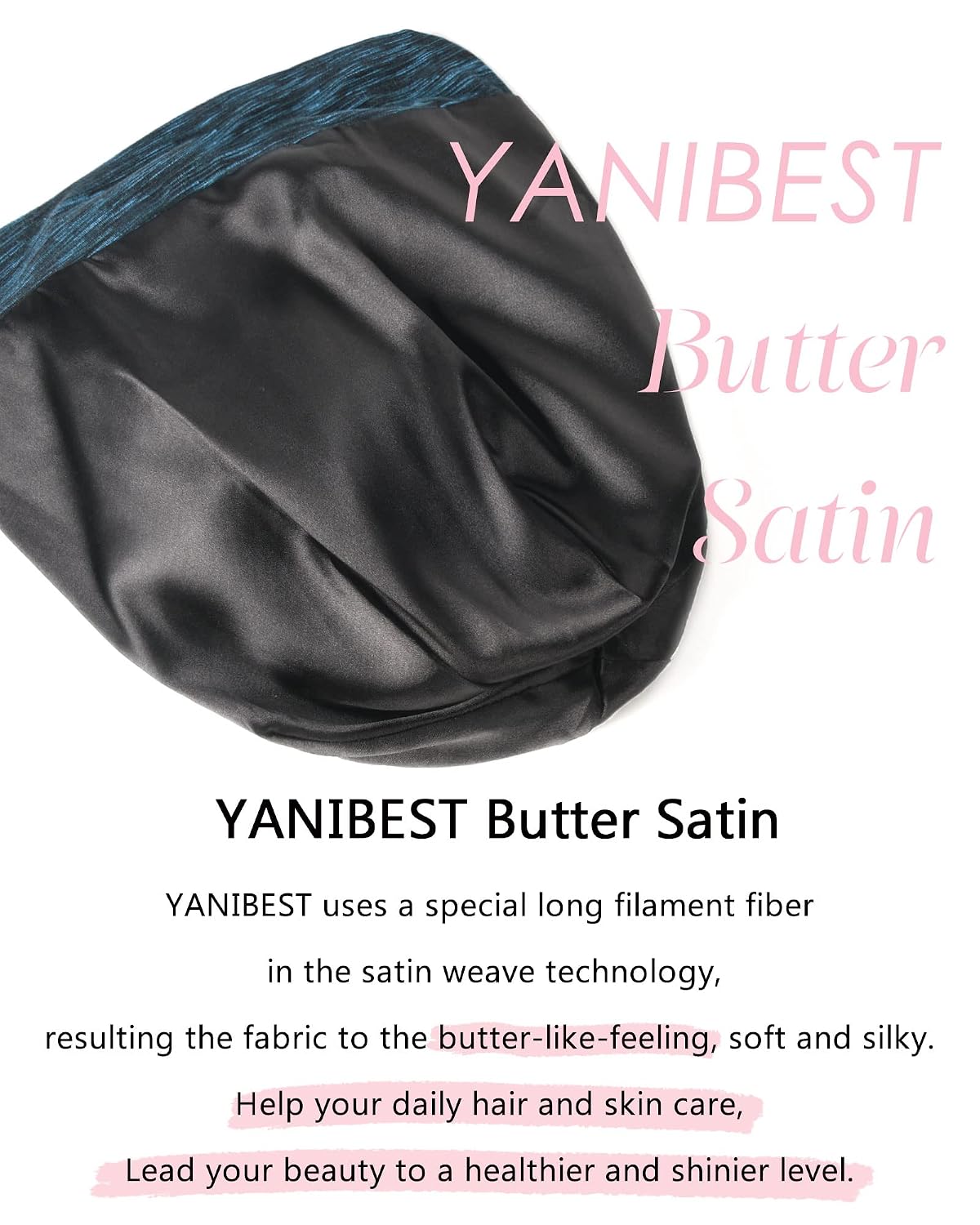 YANIBEST Hair Cover Bonnet Satin Sleep Cap - Adjustable Stay on Silk Lined Slouchy Beanie for Night Sleeping Surgical Hats Pure Black