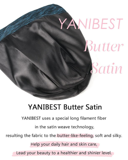 YANIBEST Hair Cover Bonnet Satin Sleep Cap - Adjustable Stay on Silk Lined Slouchy Beanie for Night Sleeping Surgical Hats Pure Black