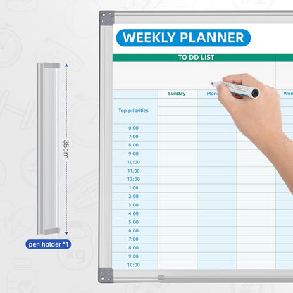 Weekly Hourly Planner Dry Erase Whiteboard with Silver Aluminium Frame for Wall -12" x 16"Hanging Removable Daily Weekly Weekly Planner and Hourly Schedule Checklist (16" x 12")