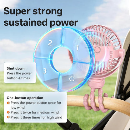 Portable Mini Stroller Fan for Car Desk Treadmill Golf Cart Blue
