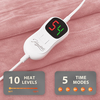 Homemate Heated Blanket Electric Throw - 50"x60" Heating Blanket Throw 1/2/4/6/8 Hours Auto-Off 10 Heat Level Over-Heat Protection Flannel Sherpa ETL Certification