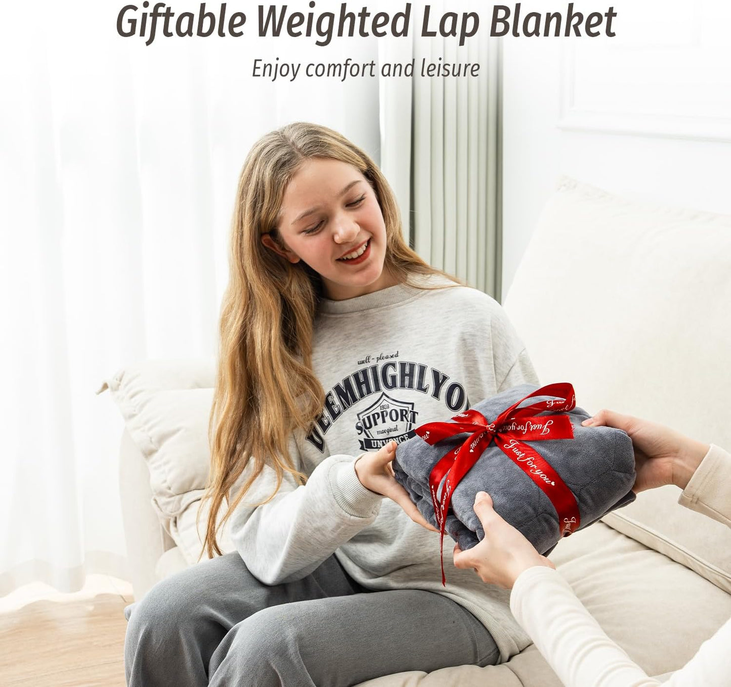 Wemore Weighted Lap Blanket 7lbs for Adults, Small Weighted Blanket Throw for Travel, Soft Weighted Lap Pad for Relaxation, Calming, Napping and Sleeping, Machine Washable, Light Grey 29" x 24"