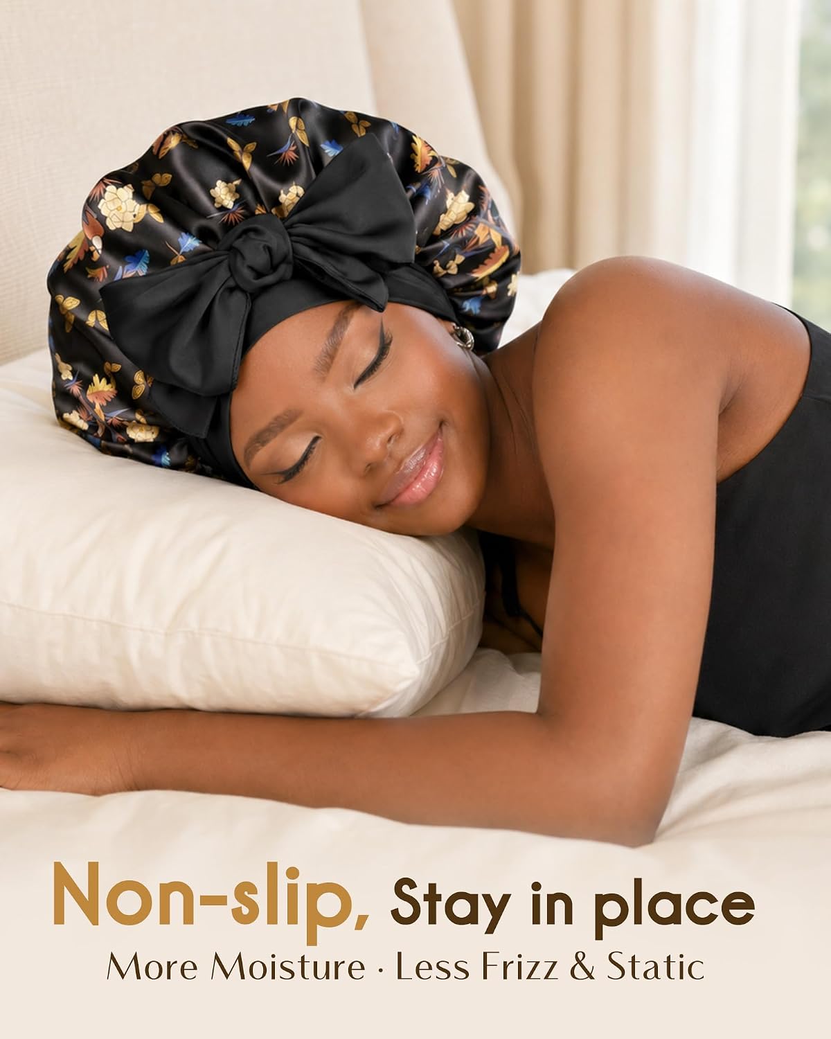 YANIBEST Adjustable Satin Bonnet for Sleeping Women Double Layer Hair Wrap Reduce Friction Prevent Frizz Natural Curly Hair