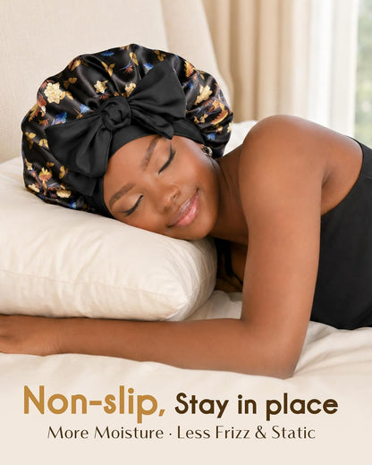 YANIBEST Adjustable Satin Bonnet for Sleeping Women Double Layer Hair Wrap Reduce Friction Prevent Frizz Natural Curly Hair