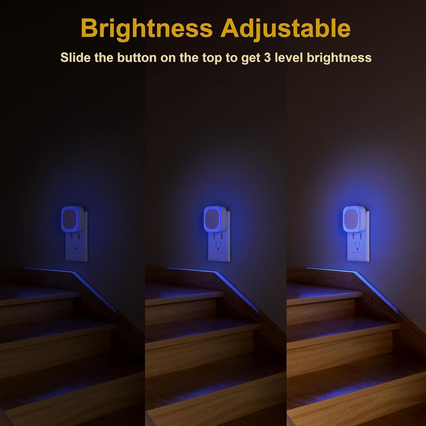 YUNLEX 2 Pack Amber Night Light, Dusk to Dawn Sensor, Warm Glare-Free Reflected Glow, 3-Level Dimmer, Auto On/Off, Plug-in LED Nightlight for Bedroom, Kids, Bathroom, Sleep, Baby Nursery, Toddler