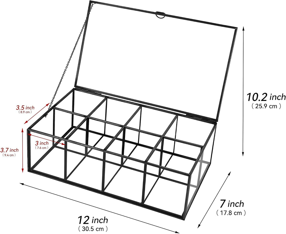 REDHUGO Glass Tea Bag Organizer, 8-Compartment Tea Storage Box, Gold