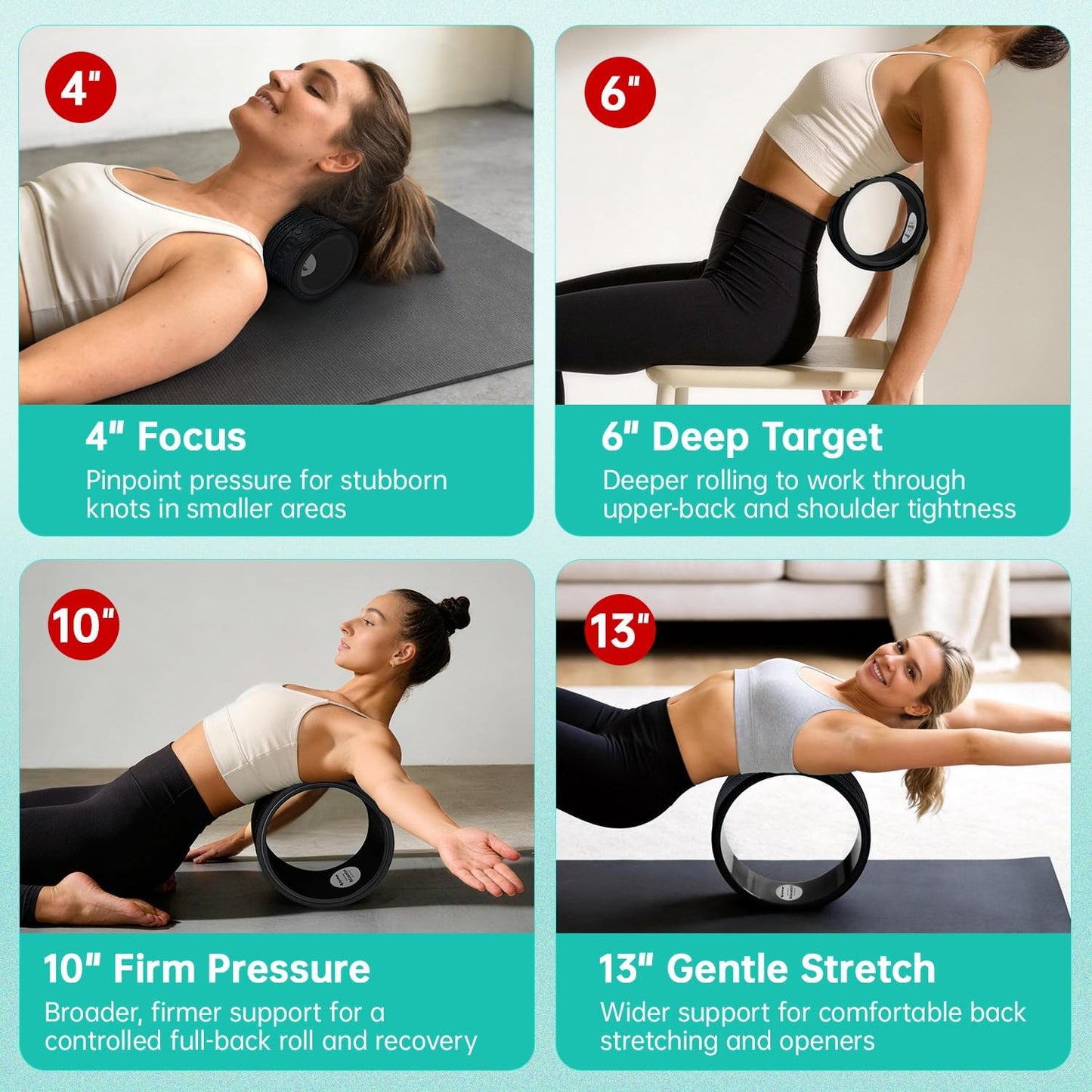 Back Wheel Foam Roller – Targeted Back & Neck Relief, Lumbar Spine Stretcher, Spinal Decompression Back Stretcher, Massage Roller with Density Foam for Physical Therapy, Supports 500lbs