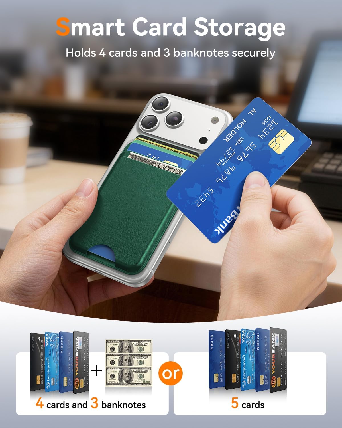 for MagSafe Wallet, Works with Apple Find My,4 Card Holder, Magnetic Phone Wallet for iPhone 18/17/16/15/14/13/12 Pro Max Air Plus Series, RFID Blocking Vegan Leather,Black
