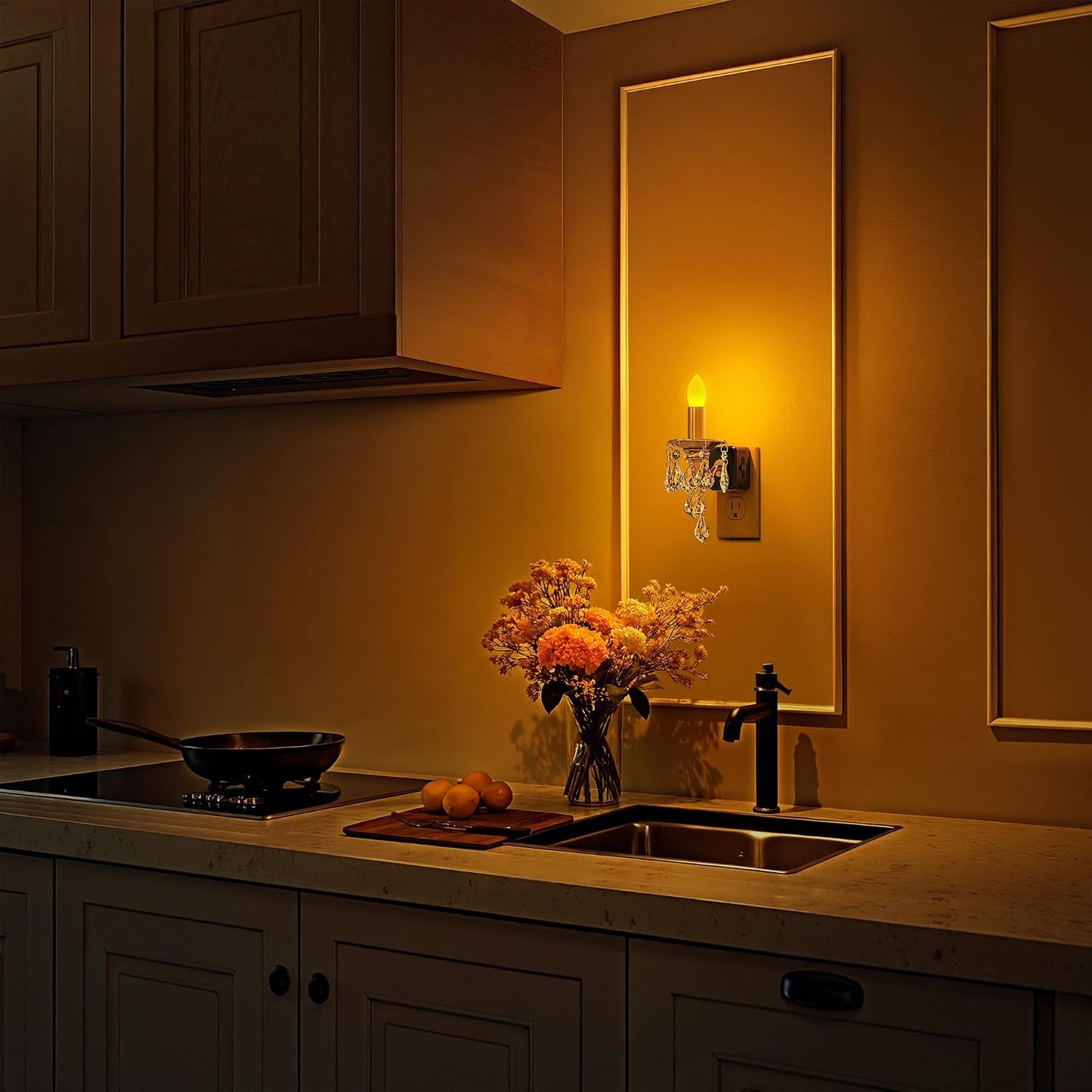 Briignite Flameless Candle Night Light, 2 Pack, Night Lights Plug into Wall, Candle Nightlight with Light Sensor, 0-100LM Dimmable LED Night Light Plug in, 1800K Amber Nightlight for Hallway Bathroom