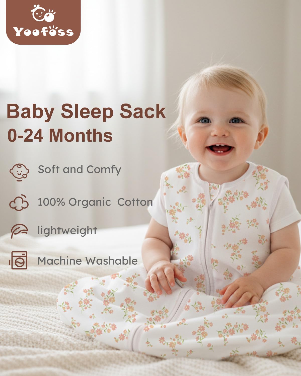 Yoofoss Baby Sleep Sack Baby Wearable Blanket 100% Cotton 2-Way Zipper Toddler Sleeping Sack