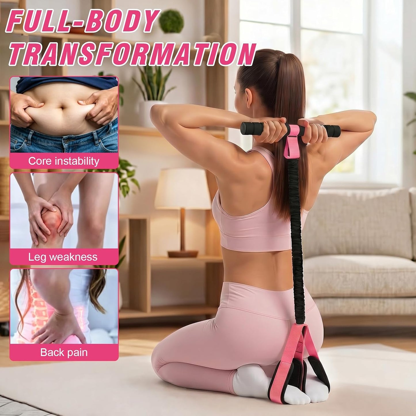 Pedal Resistance Band with Handles for Women, 55LBS Exercise Bands, Thickened Latex Tube, Non-Slip Foot Pedal, Full Body Workout Equipment for Abs/Core/Waist/Leg/Glutes/Arm Strength Training
