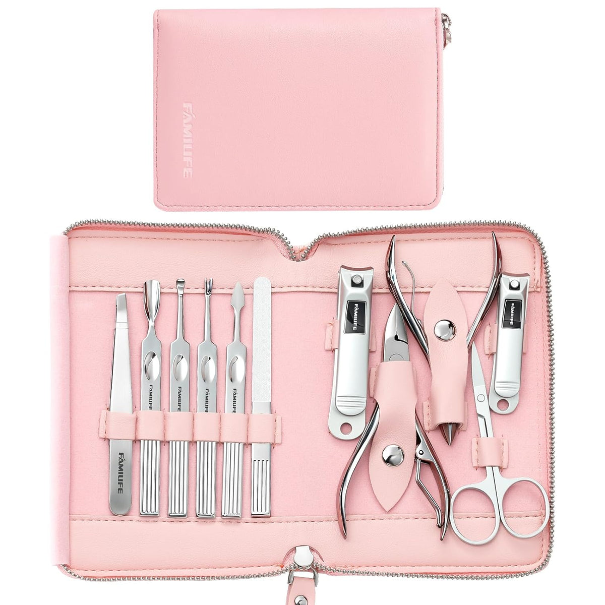 FAMILIFE Stainless Steel Manicure Set 11-in-1 Professional Nail Clipper Kit