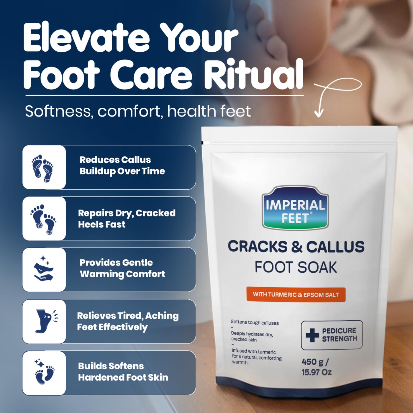 Imperial Feet Epsom Salt Foot Soak (PEDICURE GRADE)-Toenail Repair, Fungus Athletes Foot, Softens Calluses, Tired Feet & Nail Discoloration Foot Soak Salts with Tea Tree Oil 16oz (Green Fungal)