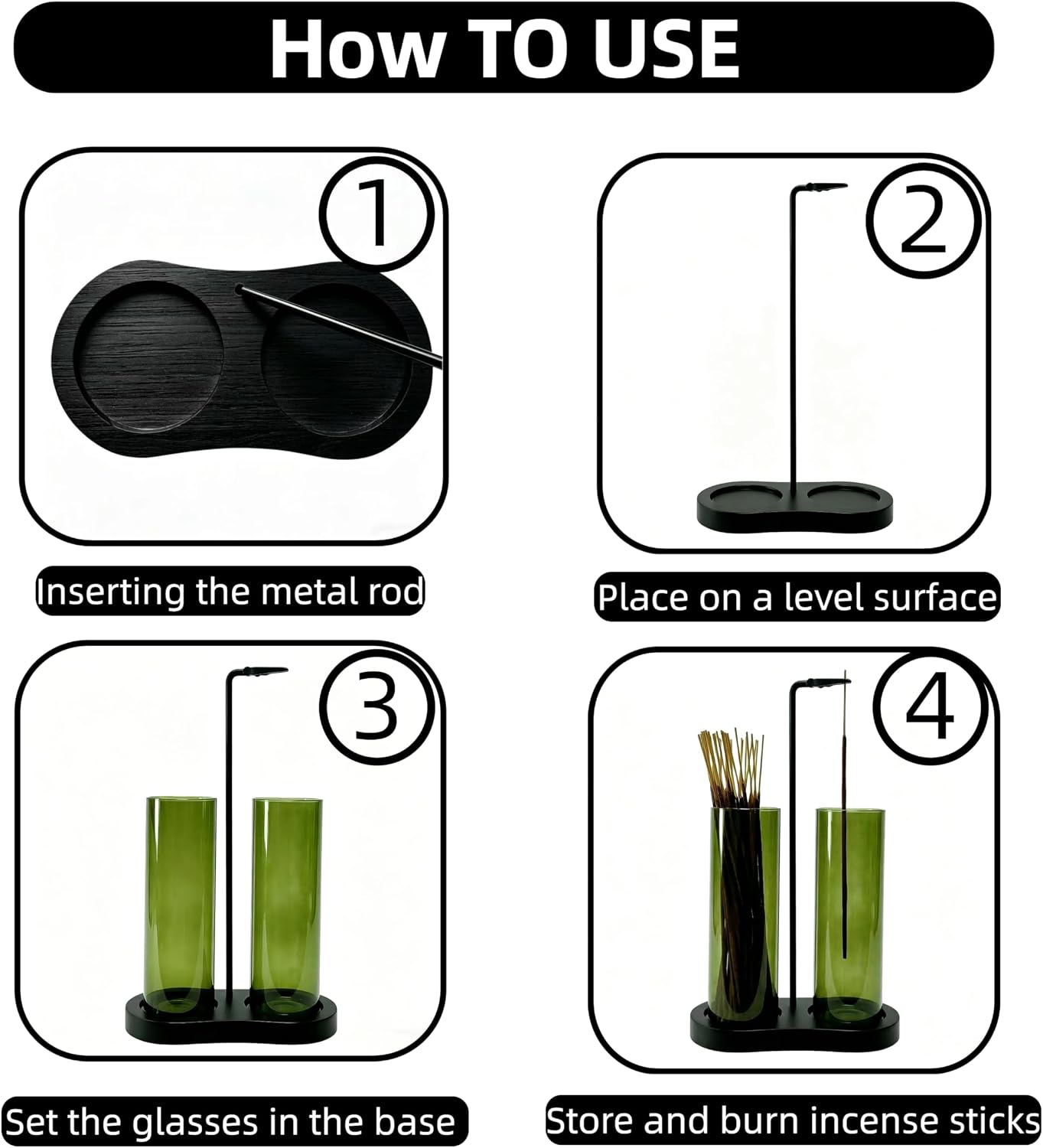 Green Glass Incense Holder, Colorful Incense Sticks Burner Holder with Storage,Hang Upside Down Incense Holder for Sticks with Glass Ash Catcher for Meditation Yoga Spa Room Decor (Green)