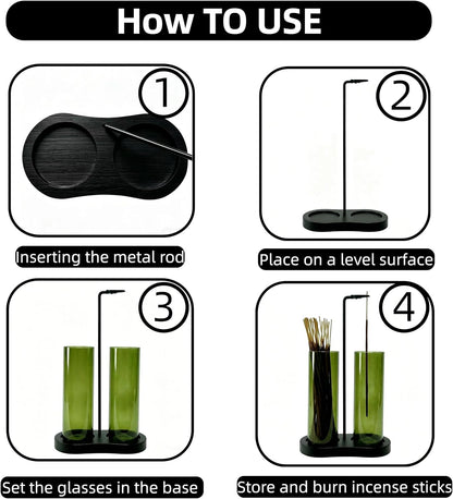 Green Glass Incense Holder, Colorful Incense Sticks Burner Holder with Storage,Hang Upside Down Incense Holder for Sticks with Glass Ash Catcher for Meditation Yoga Spa Room Decor (Green)
