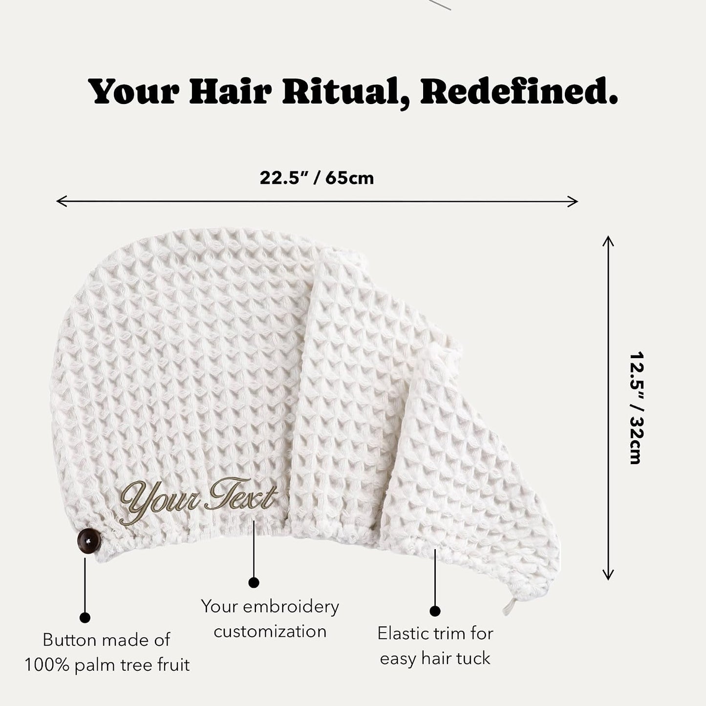 Luxury Organic Japanese Cotton Hair Drying Waffle Towel Wrap for Women | Absorbent, Quick-Dry Head Turban for Shower, Sauna, Spa | Extra Large for Long, Curly, Straight Hair With Button (White, 1 Pc)