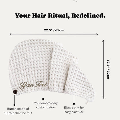 Luxury Organic Japanese Cotton Hair Drying Waffle Towel Wrap for Women | Absorbent, Quick-Dry Head Turban for Shower, Sauna, Spa | Extra Large for Long, Curly, Straight Hair With Button (White, 1 Pc)