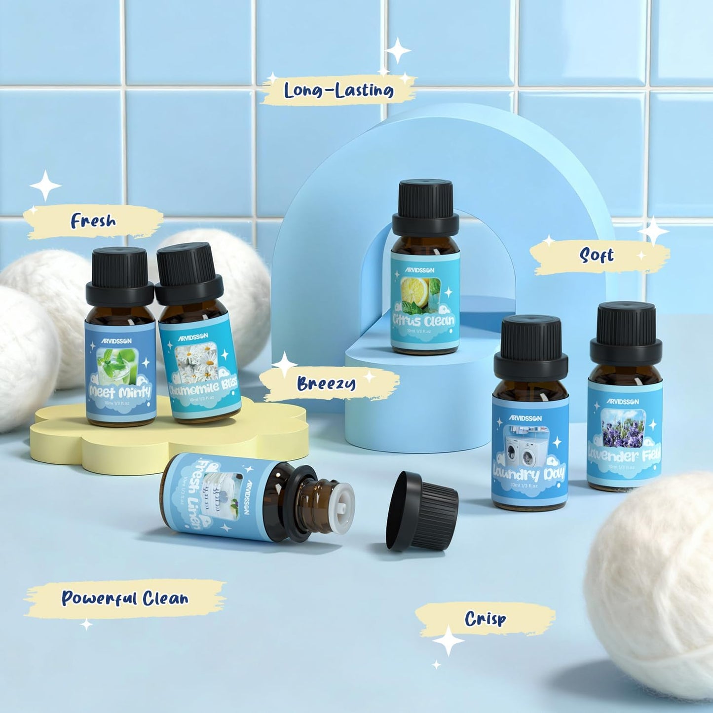 ARVIDSSON Floral Essential Oils Set, Natural Flower Essential Oil Gift for Women - Rose, Gardenia, Cherry Blossom, Honeysuckle, Lilac, Blue Lotus, Scented Oil for Diffuser, Valentines Day Gift for Her