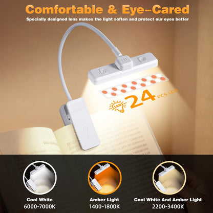 VAVOFO 24 LEDs Rotatable Book Light, Rechargeable Clip Reading Lamp