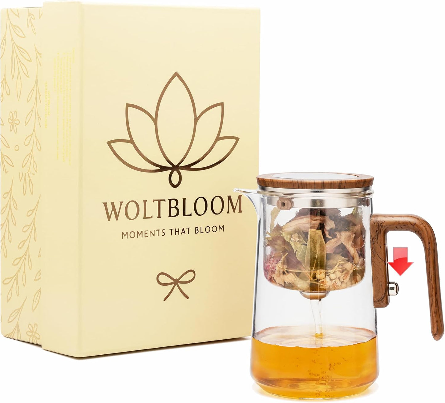 Enchanti Glass Teapot with Infuser - Magic Tea Pot for Loose Leaf Tea - Borosilicate Glass Tea Maker with Heat-Resistant Handle - Gift Box & Writable Card - 800ML (27oz)