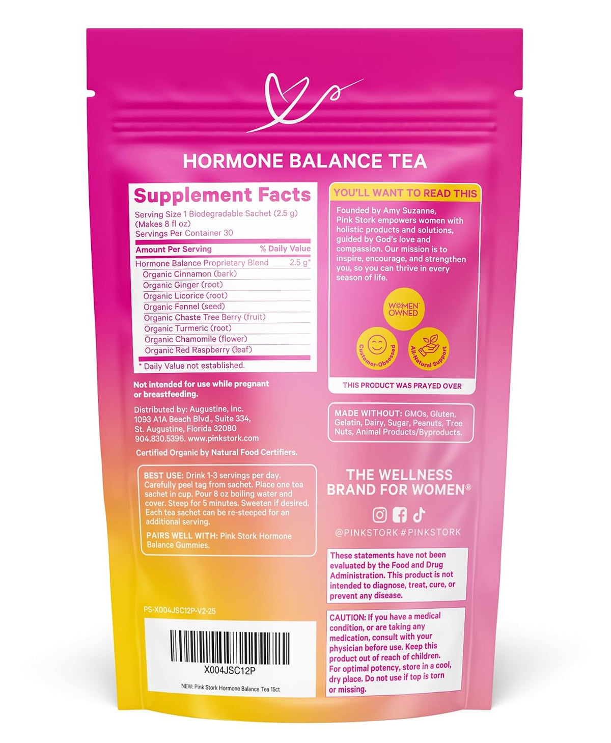 Pink Stork Organic Hormone Balance Tea for Women, Cinnamon, 30 Servings