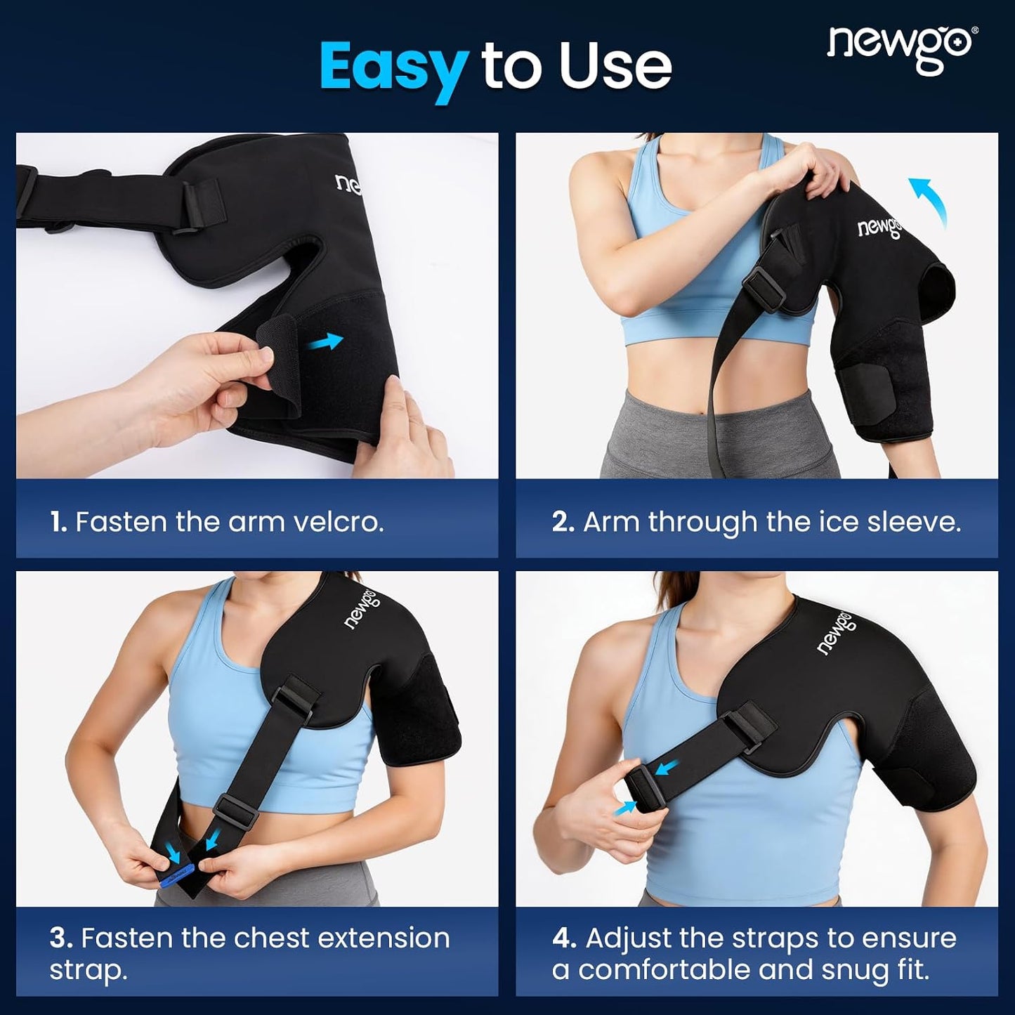 NEWGO Shoulder Ice Pack Rotator Cuff Cold Therapy, 45-Min Long-Lasting Ice Packs for Shoulder & Arm with Ice Grid Design, Flexible Cold Compression Wrap for Post-Surgery, Muscle Relaxation & Swelling