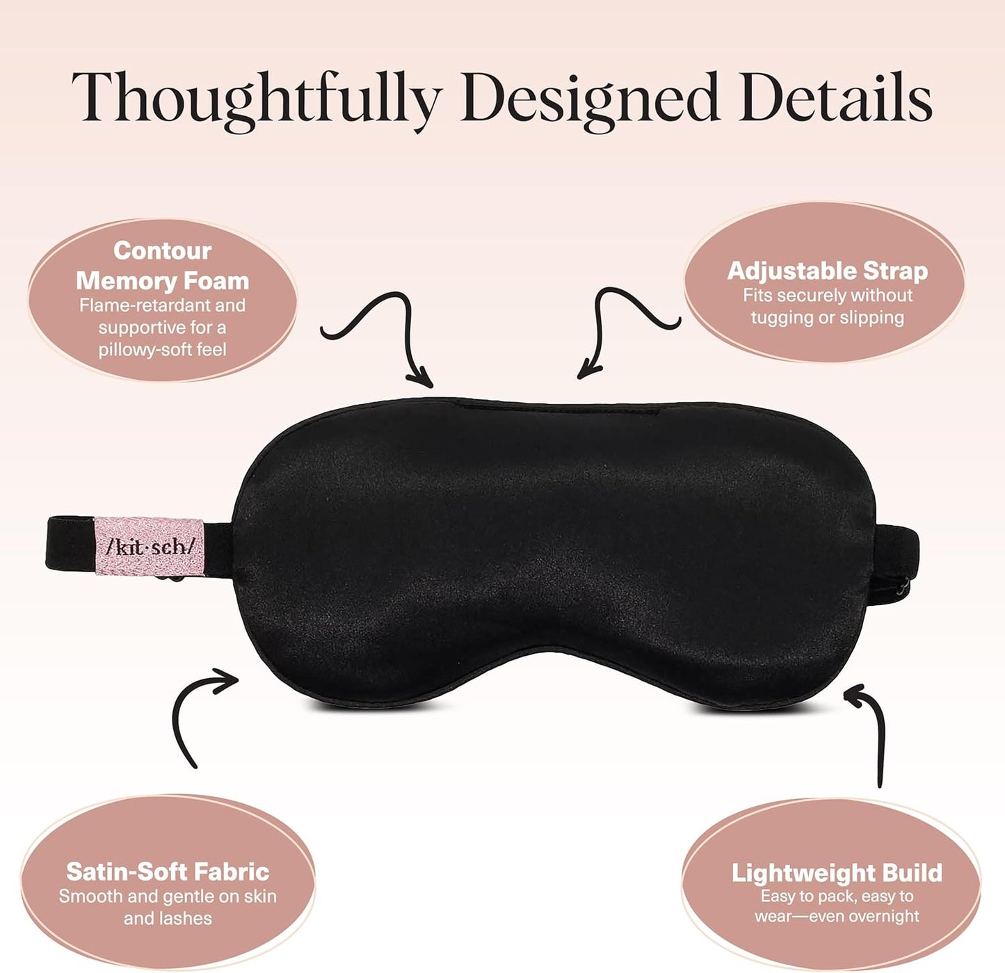 Kitsch Contour Pillow Eye Mask – Softer Than Silk Eye Masks for Sleep, Blindfold Sleep Masks for Women & Men, No Eye Pressure, Lightweight, Eye Care, Travel Essentials - Charcoal