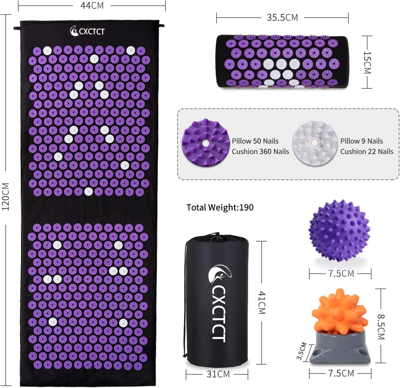 Extra Long Yoga Acupressure Mat Set,Massage Acupuncture Mat Large,Magnetic Mat Acupressure Body mat and Pillow for Neck Back Pain Relief(Grey)