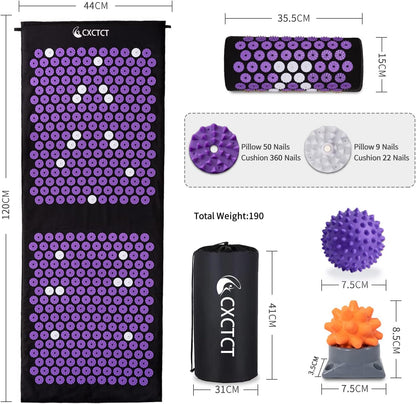 Extra Long Yoga Acupressure Mat Set,Massage Acupuncture Mat Large,Magnetic Mat Acupressure Body mat and Pillow for Neck Back Pain Relief(Grey)