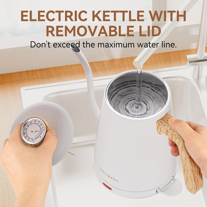 Nueve&Five Gooseneck Electric Kettle with Thermometer, Copper Tea Kettle with Auto Shut-Off,1000W Hot Water Kettle Electric of Stainless Steel,Electric Kettles for,Coffee & Tea