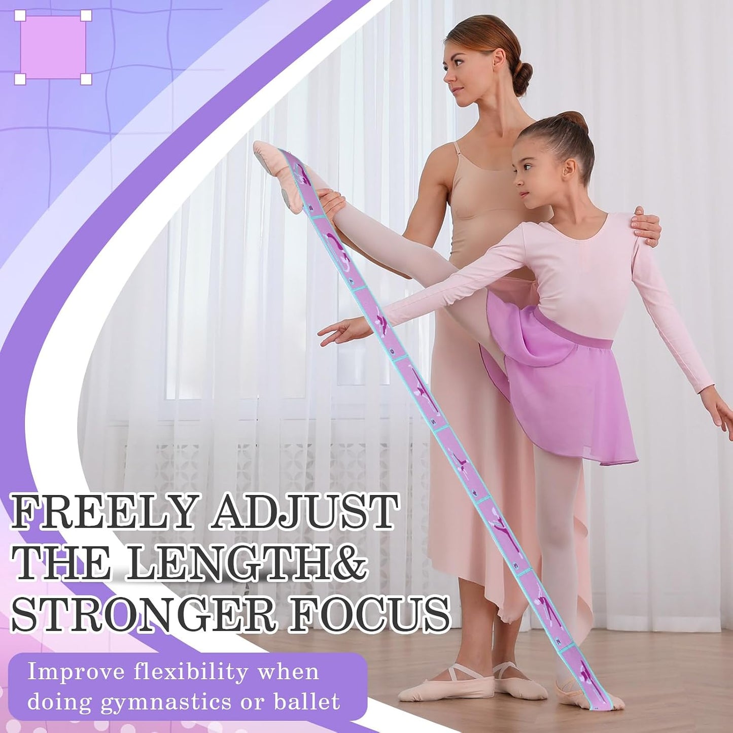 Stretch Strap for Kids Elastic Gymnastic Stretching Ballet Dance Band with 8 Loops Adjustable Exercise Training Resistance Strap for Children Stuff Pilates Latin Yoga Equipment