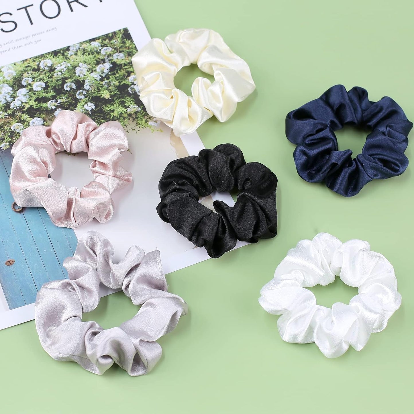 IVARYSS Scrunchies for Hair Sleep, Premium Satin Soft Than Silk for Women Curly Hair, Cute Bands Ties for Girls Thin | Thick Hair Styling, 12 Pack, Black