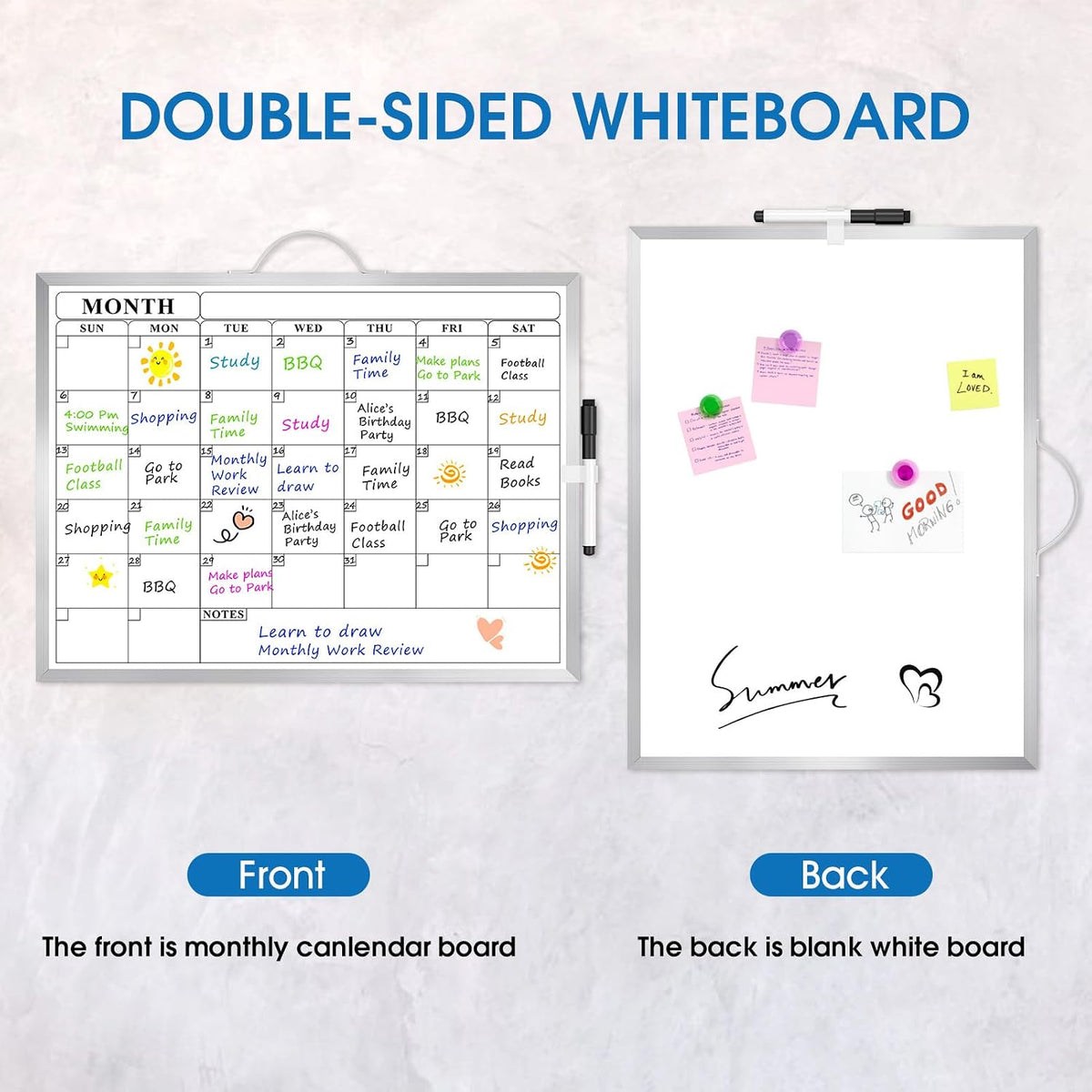 MaxGear Monthly Calendar Whiteboard, Magnetic Double-Sided Board, 16" x 12"