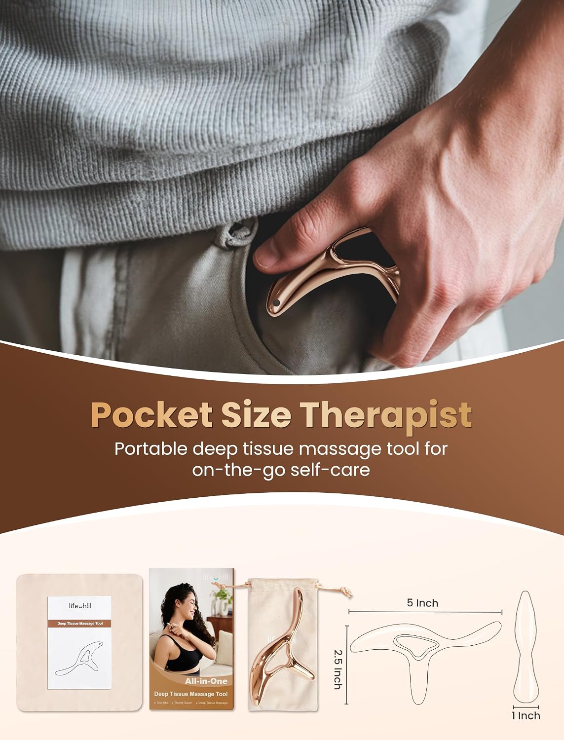 lifechill Trigger Point Massage Tool for Pain Relief Deep Tissue & Gua Sha, HSA Fascia Release Tools for Full Body, FSA Eligible Items Muscle Scraper Acupressure Tool TMJ Relief, Thumb Saver Neck Foot