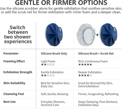 Silicone Body Scrubber 2 Pack, BEAUTAIL Shower Bath Scrubber, More Hygienic Than Traditional Loofah, Lather Nicely, Gentle Exfoliating Brush for Women Men Baby Sensitive Skin, Black+Purple