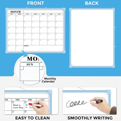 MaxGear Monthly Calendar Dry Erase Board for Wall, 16"x12", White Frame | Double-Sided, Hanging Small White Board, Portable Whiteboard for Planning, Drawing, Memo, to Do List, Home, Kitchen, Office