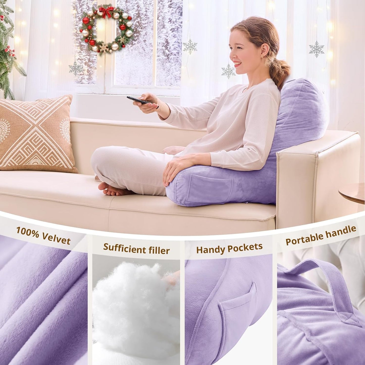 Sasttie Reading Pillows for Sitting in Bed Adult, Back Pillow Bed Sitting Up, Back-Rest Support Cushion for Sit Up on Couch, Sofa, and Floor, Dorm Essentials, Oeko-Tex Certified, Dark Grey