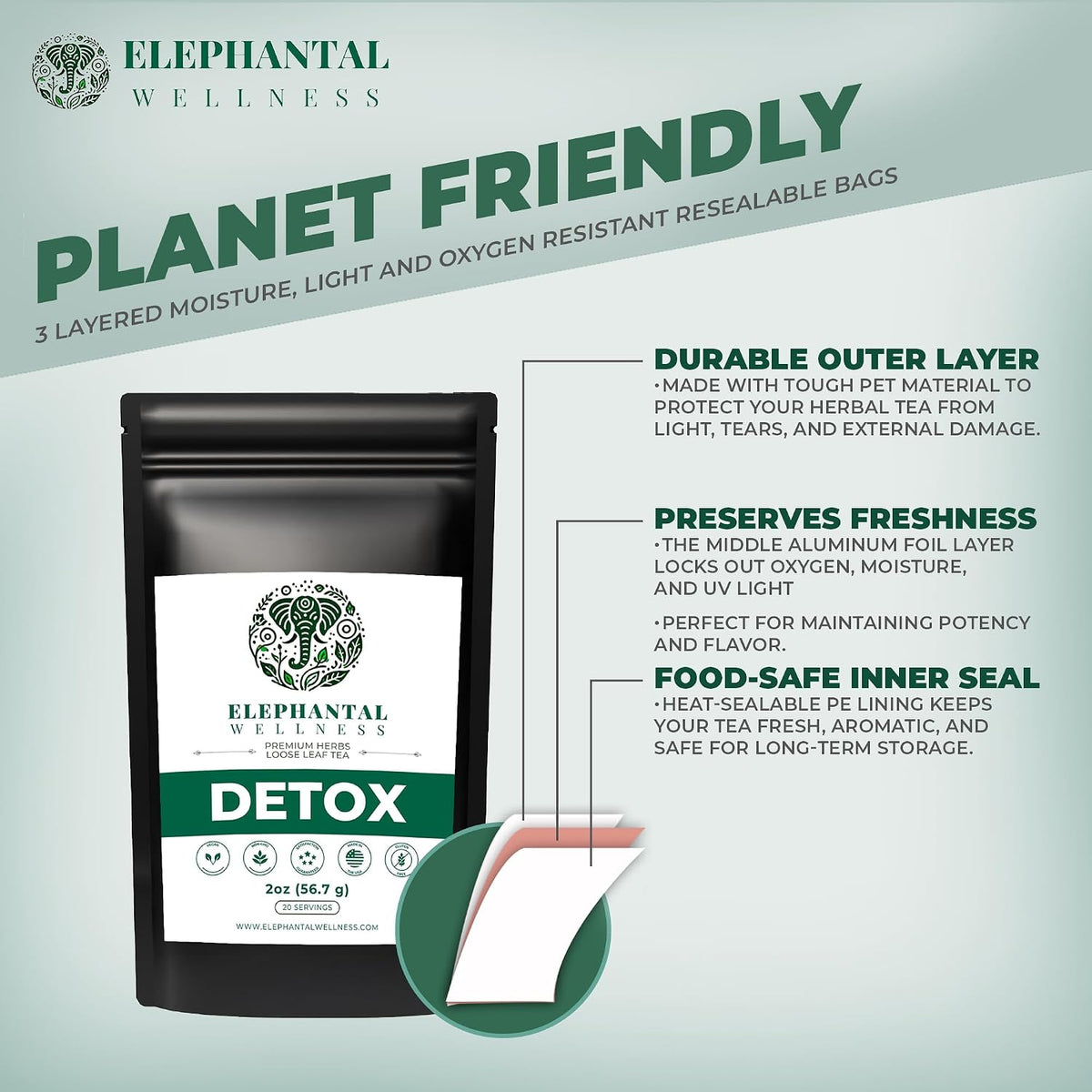 Elephantal Wellness Premium Detox Herbal Tea | Daily Liver, Kidney, Blood & Digestive Support with Turmeric, Nettle Tea, Milk Thistle, Dandelion Tea & Burdock | Handmade, Caffeine-Free Loose Leaf Blend | 2oz, 20 Servings