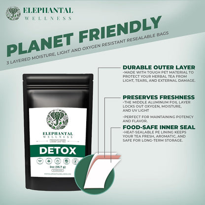Elephantal Wellness Premium Detox Herbal Tea | Daily Liver, Kidney, Blood & Digestive Support with Turmeric, Nettle Tea, Milk Thistle, Dandelion Tea & Burdock | Handmade, Caffeine-Free Loose Leaf Blend | 2oz, 20 Servings