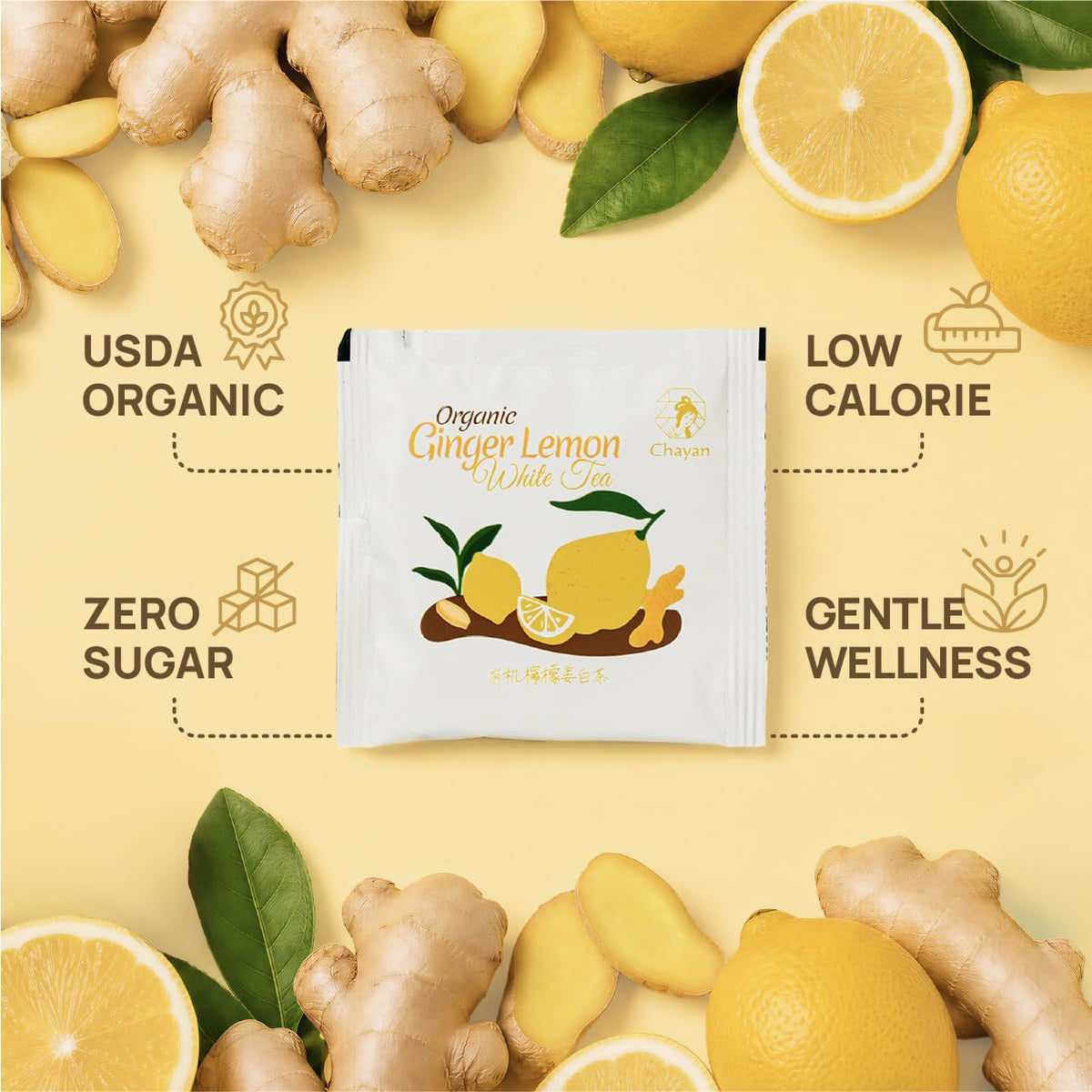 Chayan Organic White Tea Bags, Ginger with Natural Lemon Flavor,20 Count