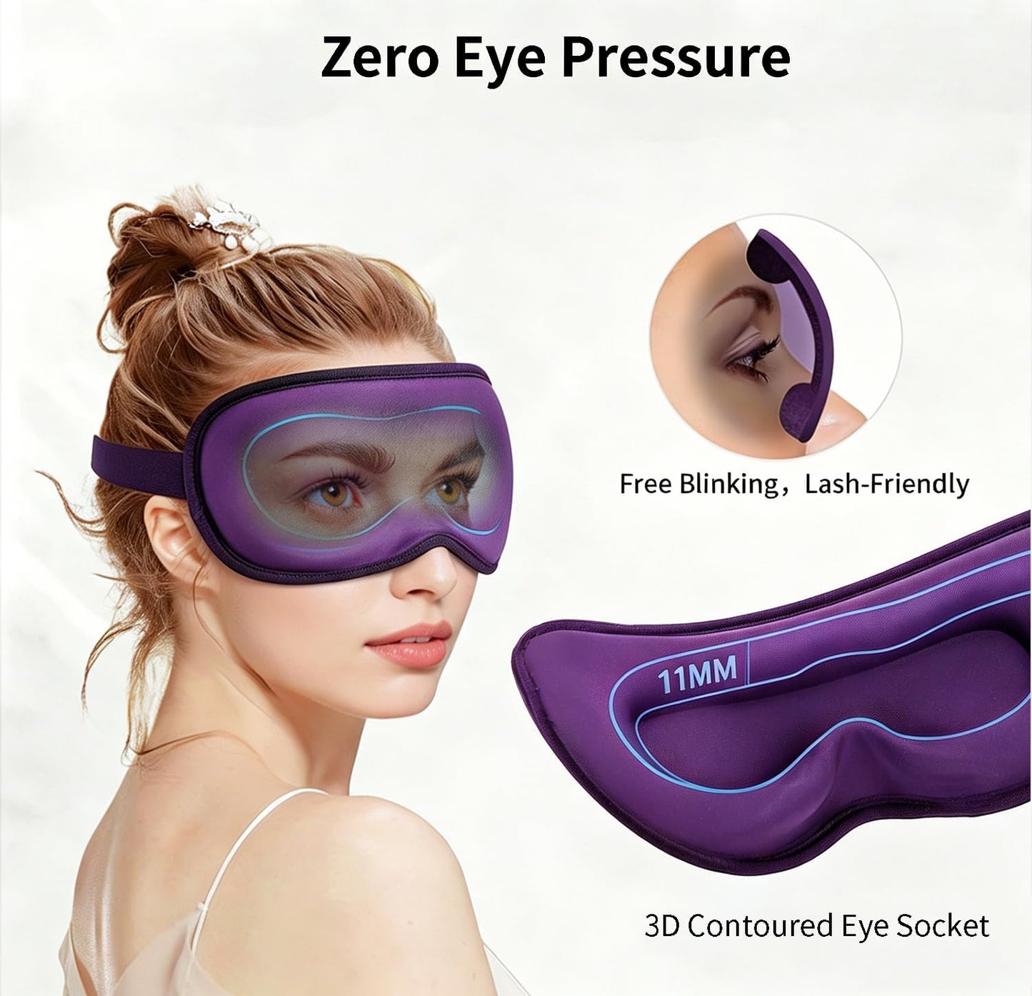 Sleep Mask for Side Sleeper Women Men,Blackout Eye Masks for Sleep,3D Contoured Sleeping Mask,Breathable Adjustable Eye Cover Blindfold with lash Extensions for Trave,Nap,Night Work,Black